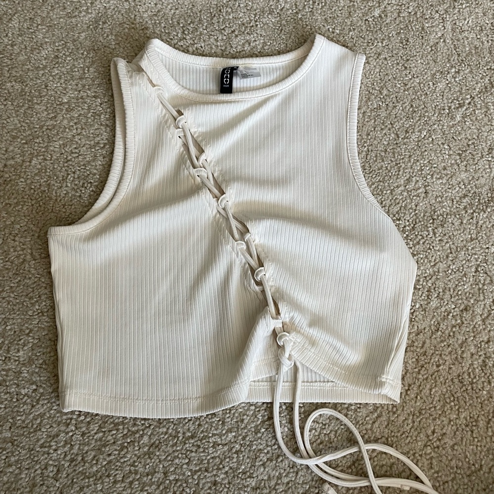 Divided Ivory Lace-Up Crop Top